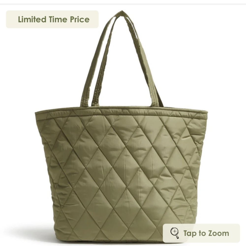 Vera Bradley Essential Grand Tote Olive Green Quilted Tote Bag